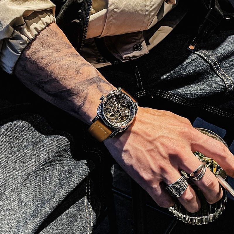 Montre mécanique automatique creusée à relief pour homme, design exclusif - IVOIRART.COM