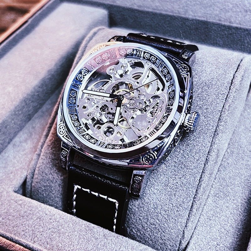 Montre mécanique automatique creusée à relief pour homme, design exclusif - IVOIRART.COM