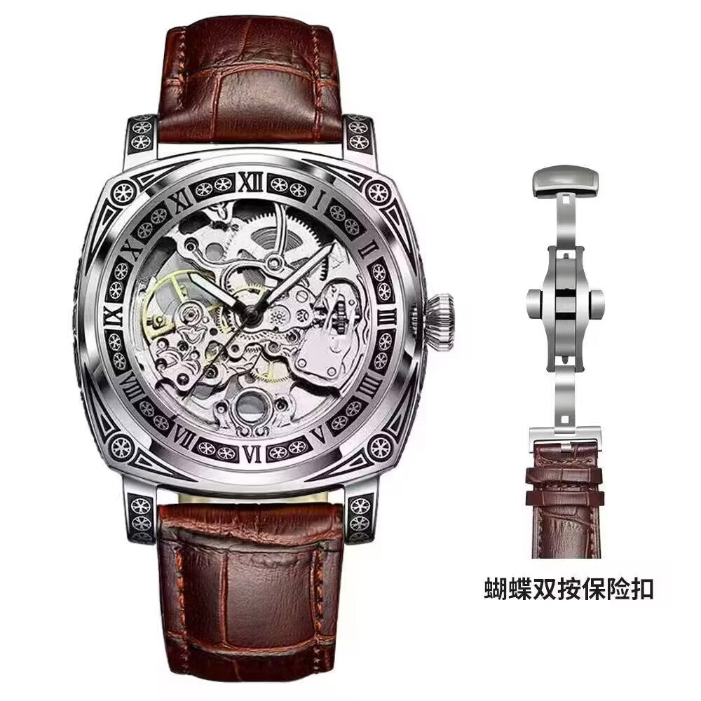 Montre mécanique automatique creusée à relief pour homme, design exclusif - IVOIRART.COM