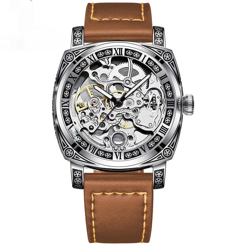 Montre mécanique automatique creusée à relief pour homme, design exclusif - IVOIRART.COM