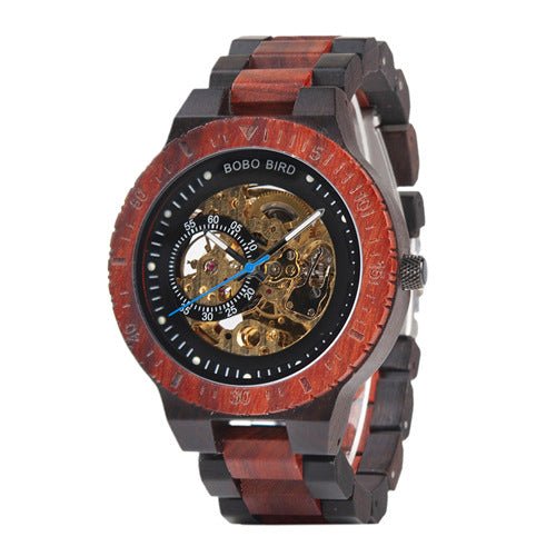 Montre mécanique automatique étanche au design unique en bois et acier inoxydable - IVOIRART.COM