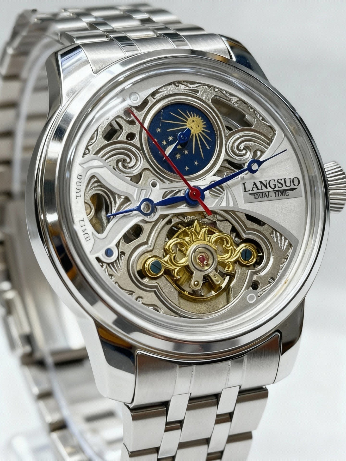 Montre Mécanique Automatique Homme Phase de Lune Tourbillon ajourée élégante - IVOIRART.COM