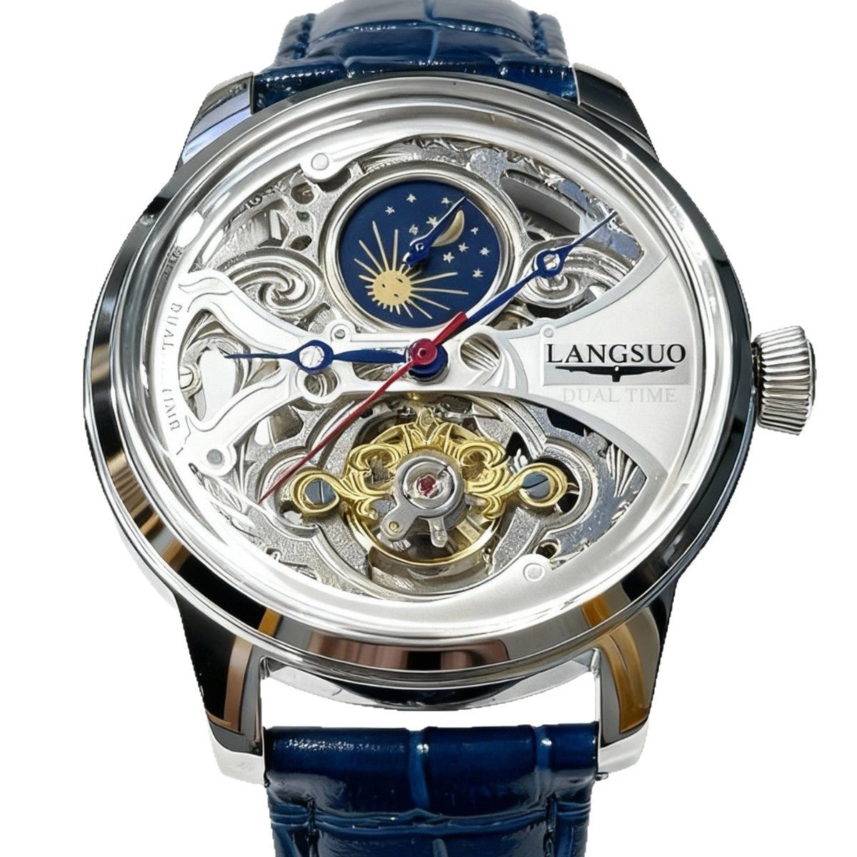 Montre Mécanique Automatique Homme Phase de Lune Tourbillon ajourée élégante - IVOIRART.COM