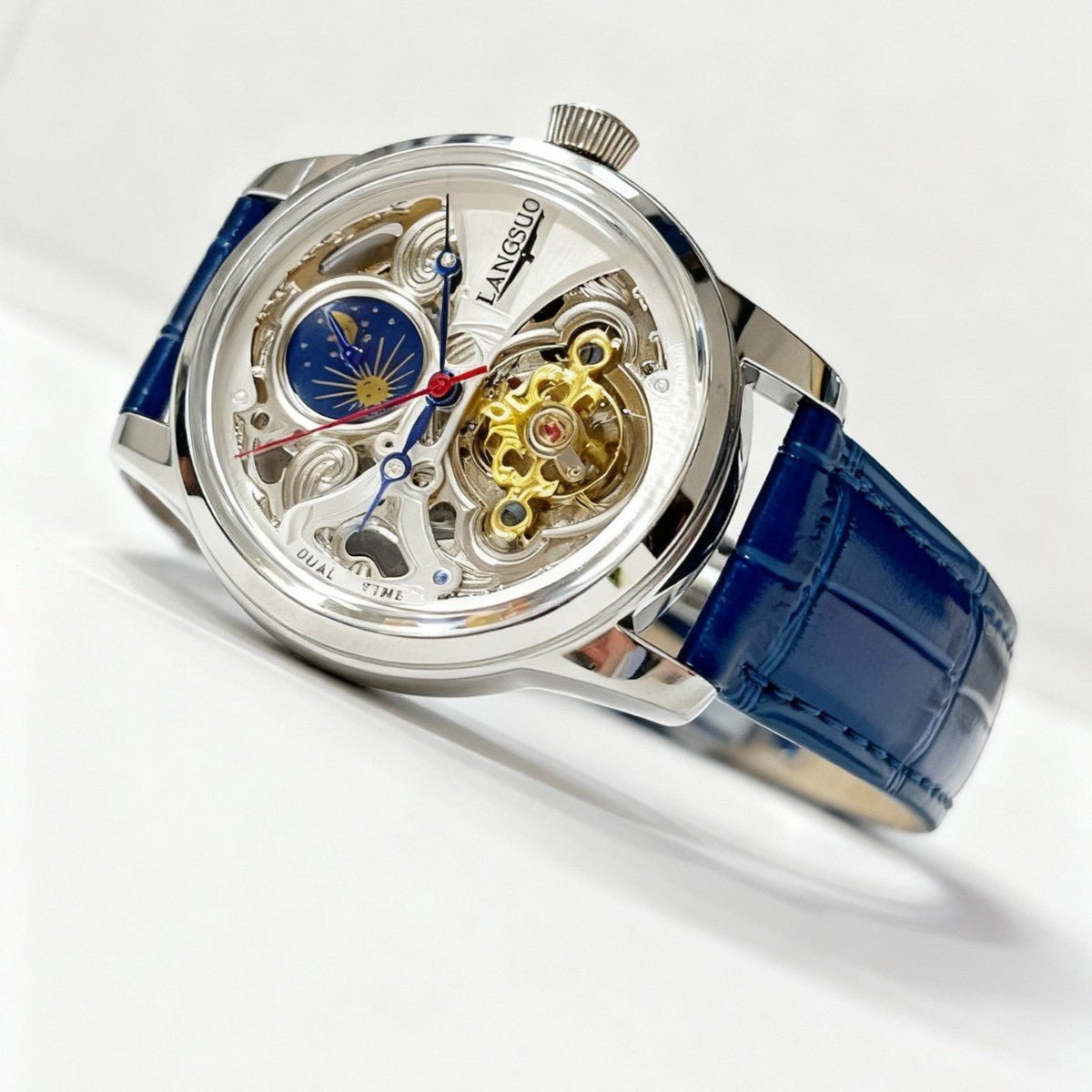 Montre Mécanique Automatique Homme Phase de Lune Tourbillon ajourée élégante - IVOIRART.COM