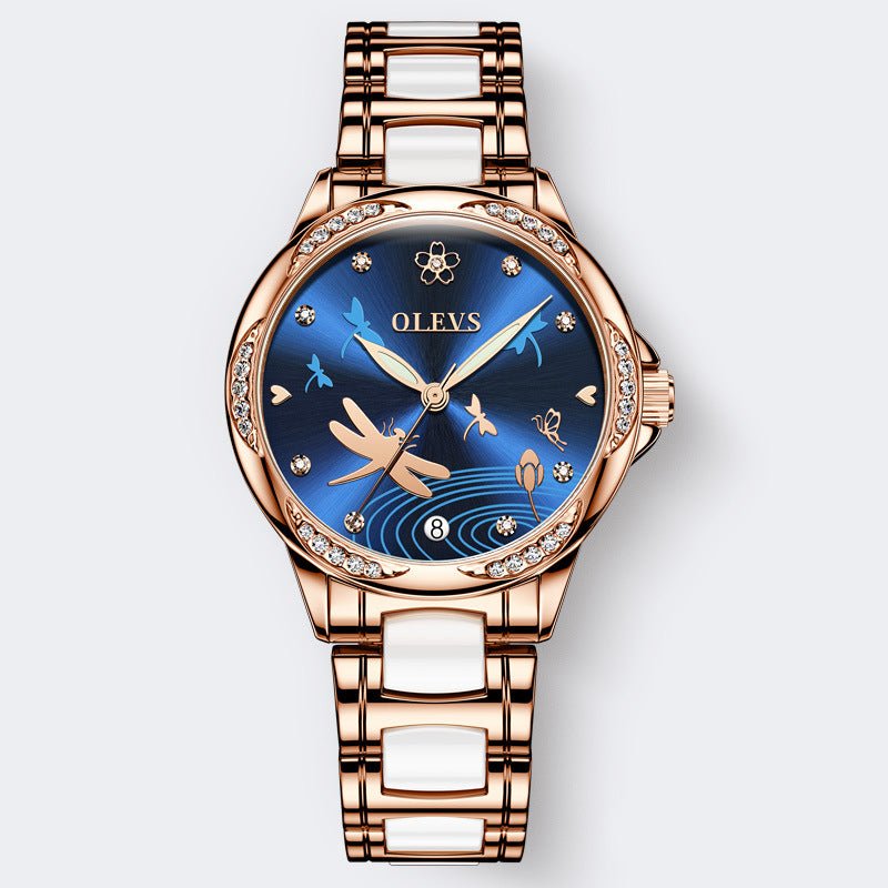 Montre mécanique en céramique élégante avec calendrier et étanchéité 30 m - IVOIRART.COM