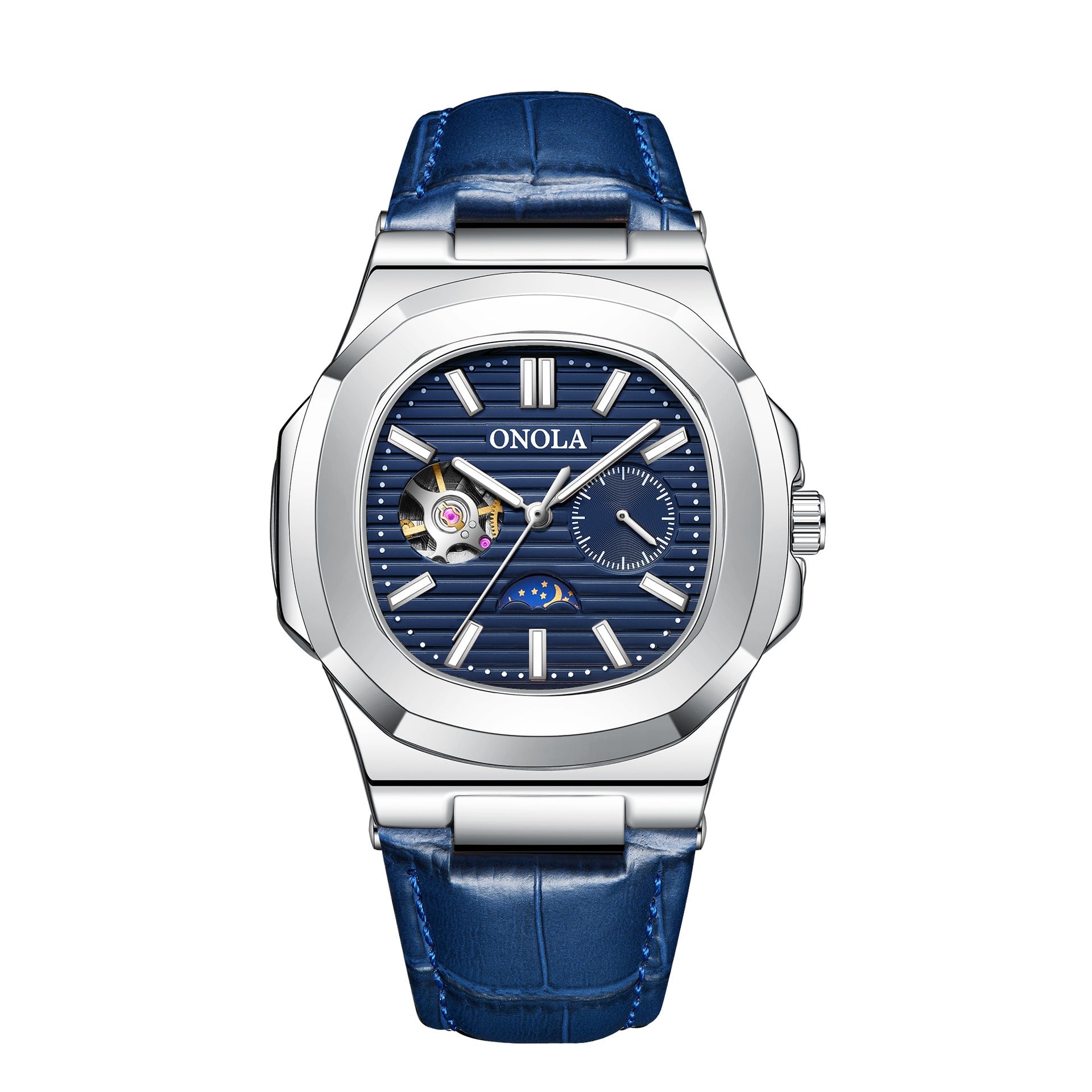 Montre mécanique haut de gamme design Soleil Lune Étoiles, bracelet cuir étanche - IVOIRART.COM