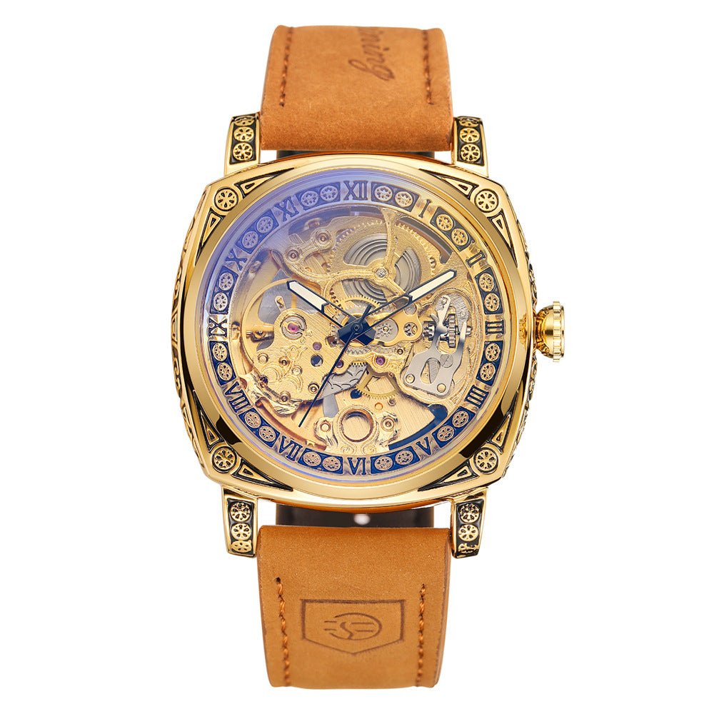 Montre mécanique homme double fond avec mouvement Liaocheng, étanche 10m - IVOIRART.COM