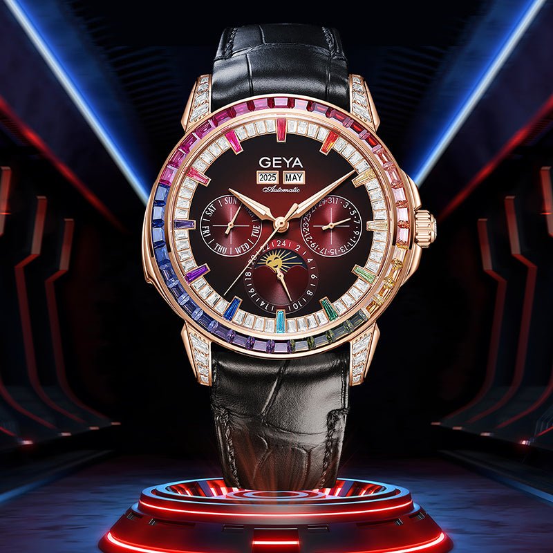Montre mécanique multifonctionnelle cercle arc - en - ciel entièrement automatique étanche homme - IVOIRART.COM