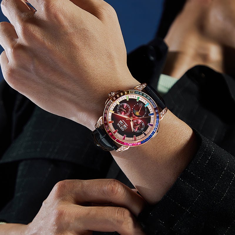 Montre mécanique multifonctionnelle cercle arc - en - ciel entièrement automatique étanche homme - IVOIRART.COM