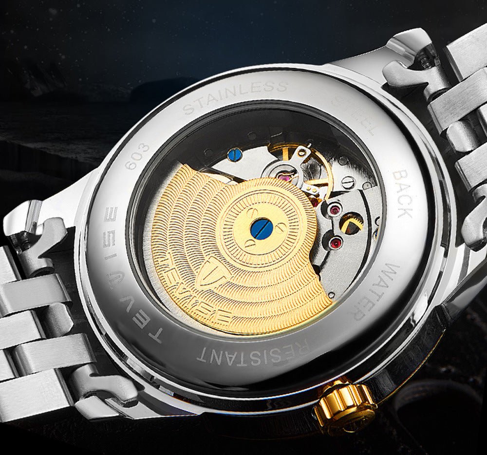 Montre mécanique pour homme au design décontracté avec bracelet en acier inoxydable et cadran rond de 38 mm - IVOIRART.COM