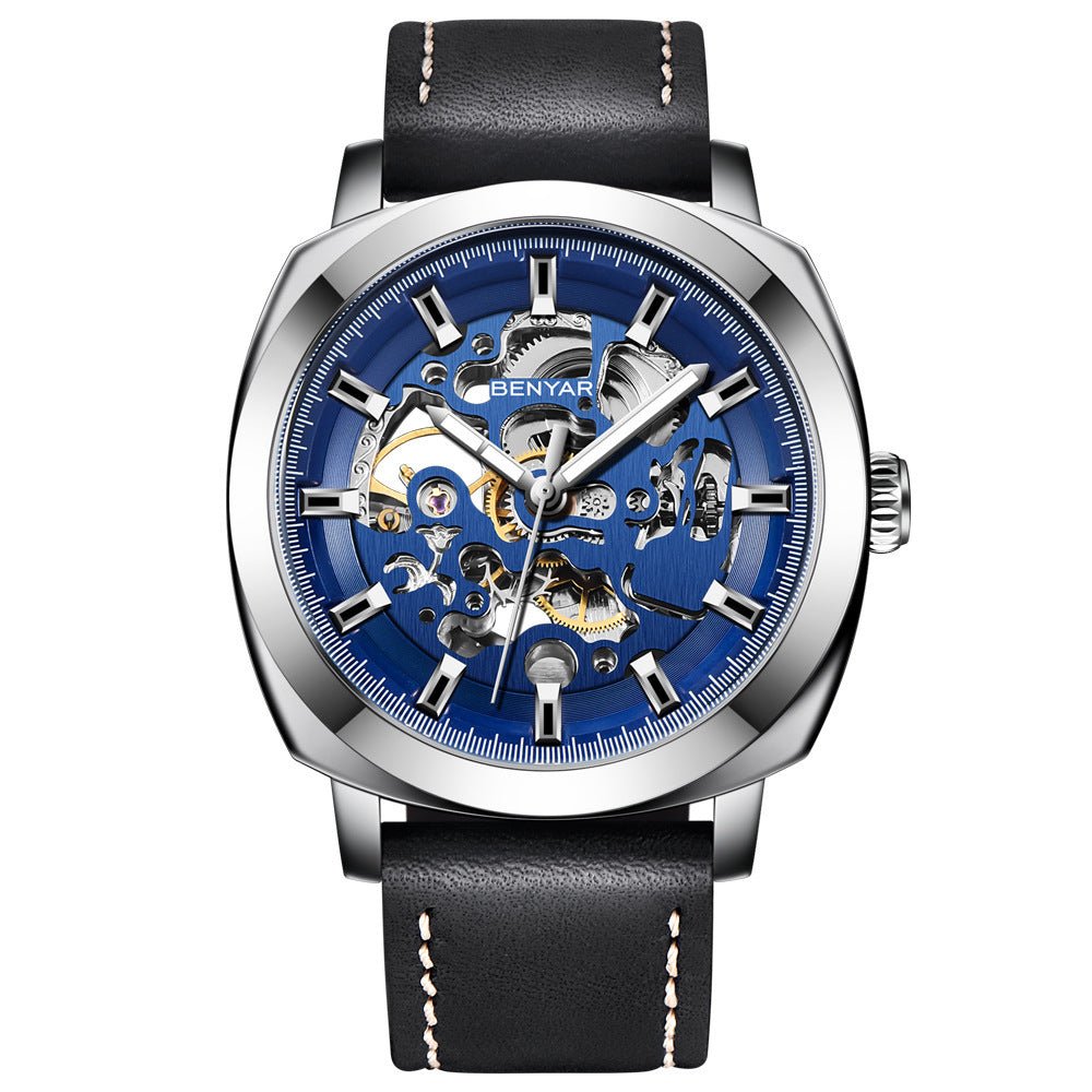 Montre mécanique squelette élégante avec bracelet en cuir de haute qualité étanche 30 M - IVOIRART.COM