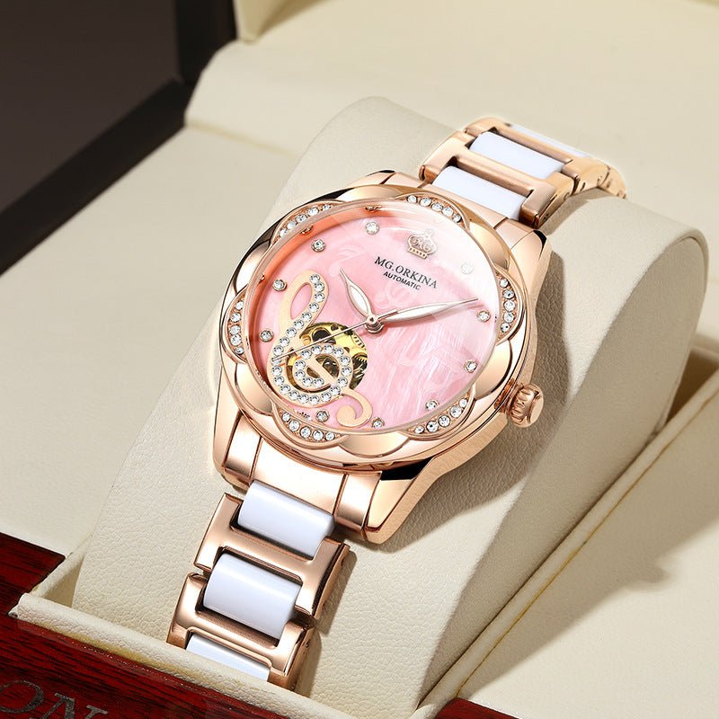 Montre Ouqina Femme Automatique Mécanique avec Bracelet Céramique et Acier - IVOIRART.COM