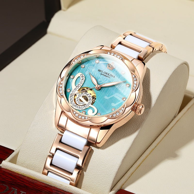 Montre Ouqina Femme Automatique Mécanique avec Bracelet Céramique et Acier - IVOIRART.COM