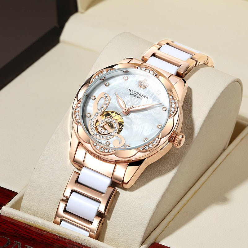 Montre Ouqina Femme Automatique Mécanique avec Bracelet Céramique et Acier - IVOIRART.COM