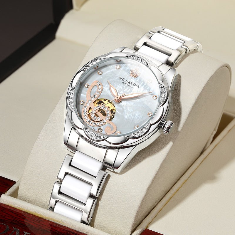 Montre Ouqina Femme Automatique Mécanique avec Bracelet Céramique et Acier - IVOIRART.COM