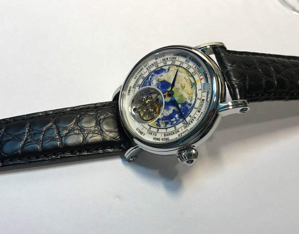 Montre Ronde Tourbillon 3D Globe Élégance et Style Unique pour Tous - IVOIRART.COM