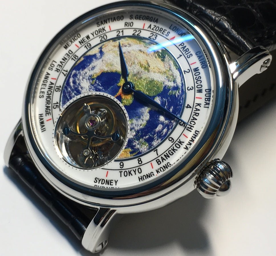 Montre Ronde Tourbillon 3D Globe Élégance et Style Unique pour Tous - IVOIRART.COM