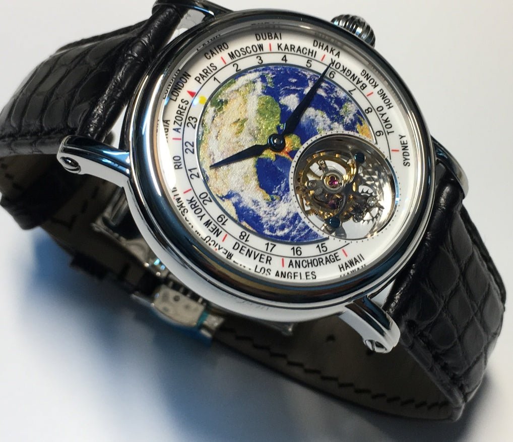 Montre Ronde Tourbillon 3D Globe Élégance et Style Unique pour Tous - IVOIRART.COM