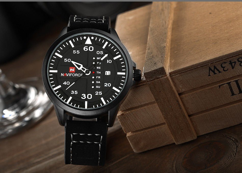 Montre Sport Homme NAVIFORCE de Luxe, Quartz avec Date, Bracelet Cuir Militaire - IVOIRART.COM