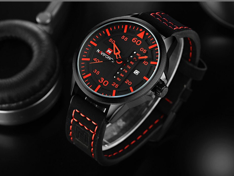 Montre Sport Homme NAVIFORCE de Luxe, Quartz avec Date, Bracelet Cuir Militaire - IVOIRART.COM