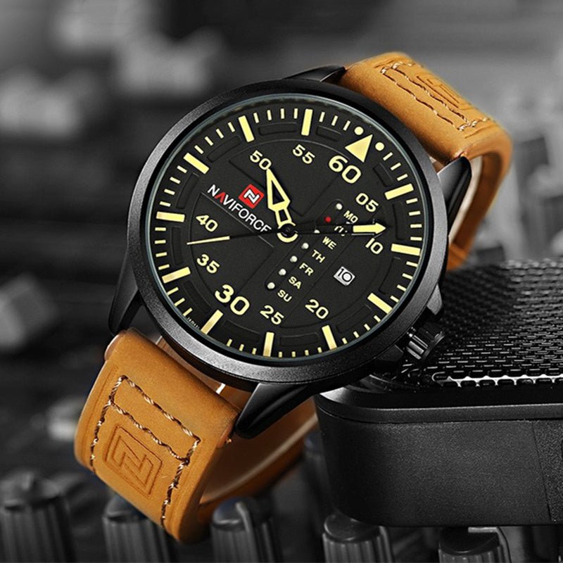 Montre Sport Homme NAVIFORCE de Luxe, Quartz avec Date, Bracelet Cuir Militaire - IVOIRART.COM