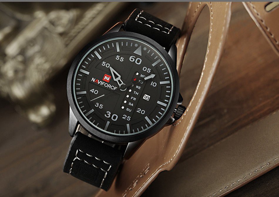 Montre Sport Homme NAVIFORCE de Luxe, Quartz avec Date, Bracelet Cuir Militaire - IVOIRART.COM