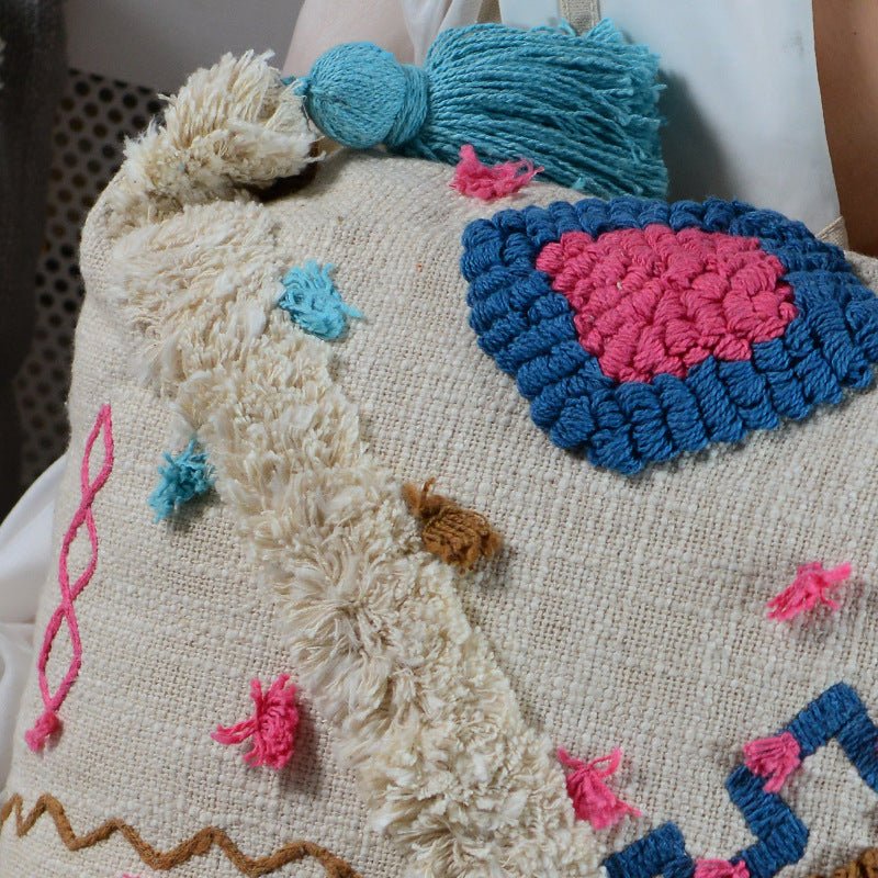 Moroccan Style Cotton Tufted Pillow For Living Room And Bedroom - IVOIRART.COM