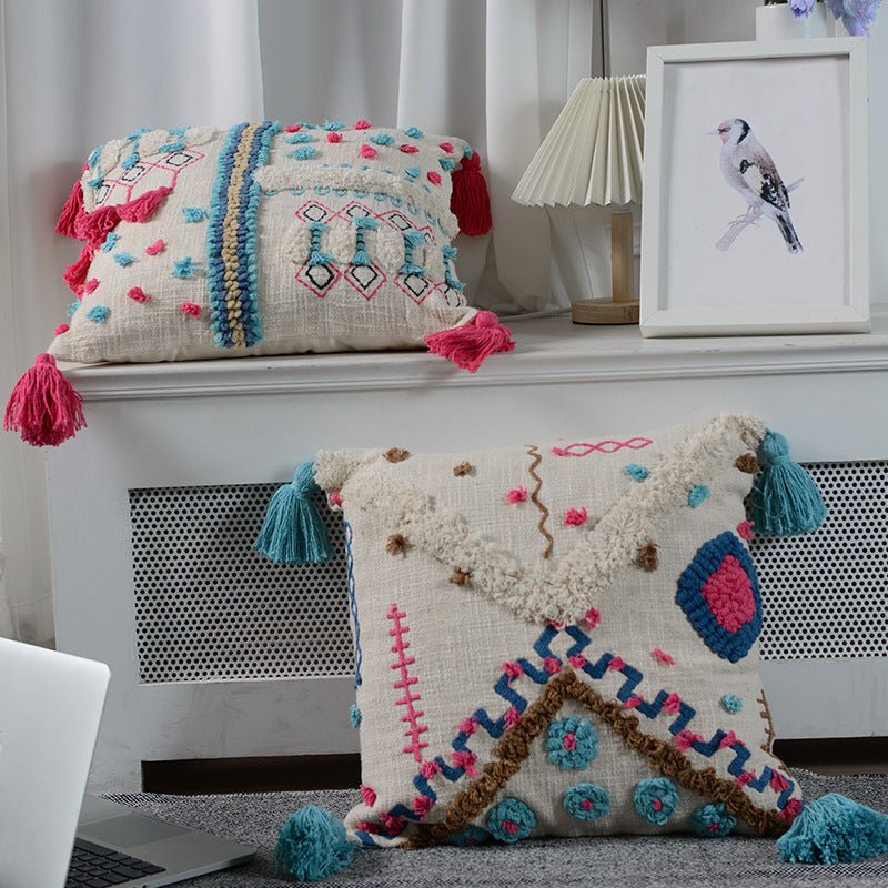Moroccan Style Cotton Tufted Pillow For Living Room And Bedroom - IVOIRART.COM