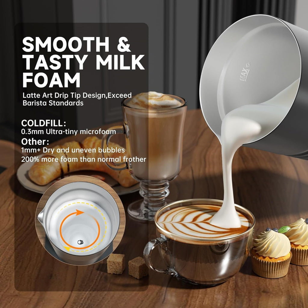 Mousseur Automatique de Lait Chaud et Froid, Réservoir Acier Inoxydable Intégré - IVOIRART.COM