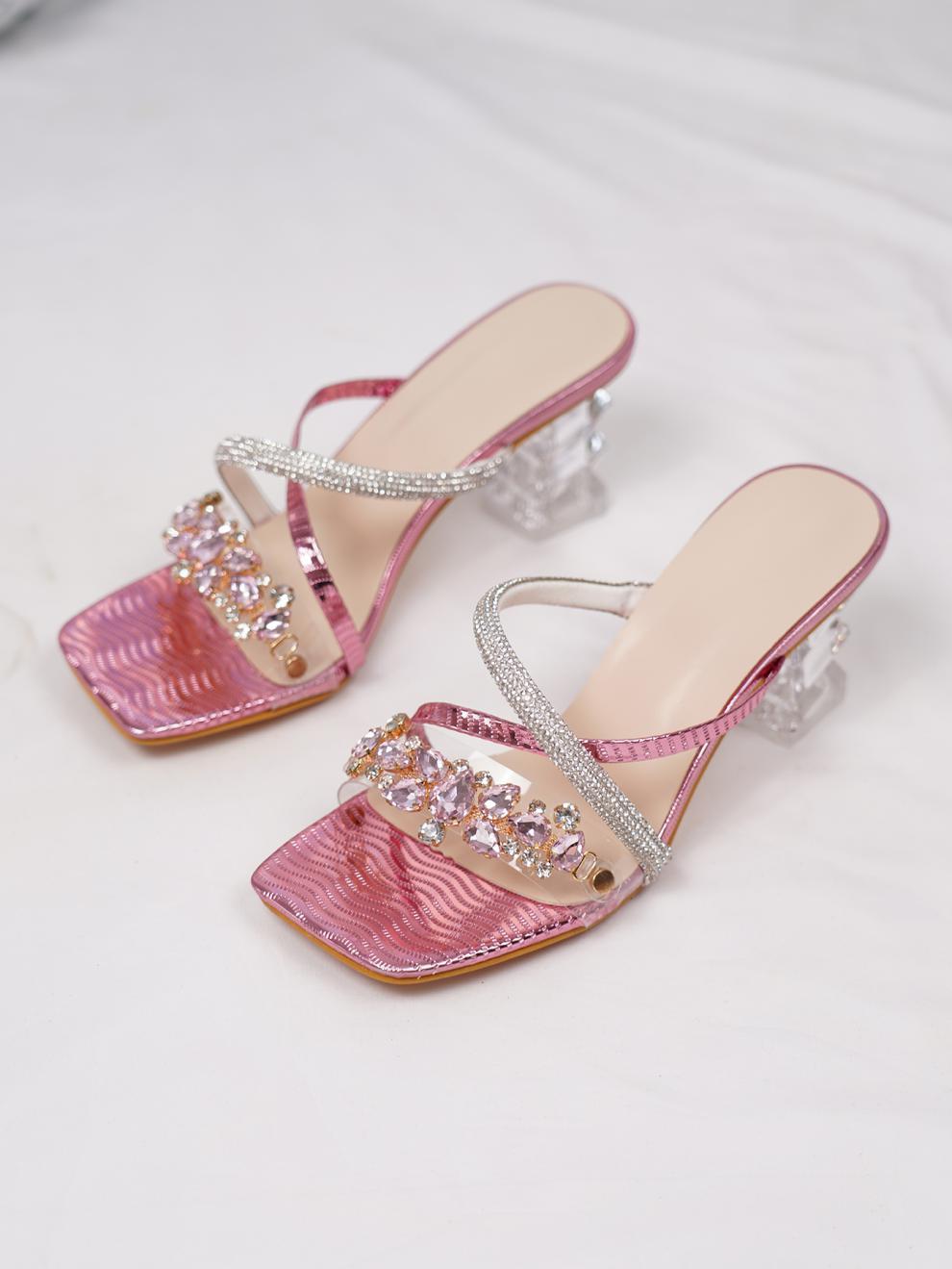 Mules à Talons Hauts Transparentes avec Cristaux et Strass de Mode Élégante - IVOIRART.COM