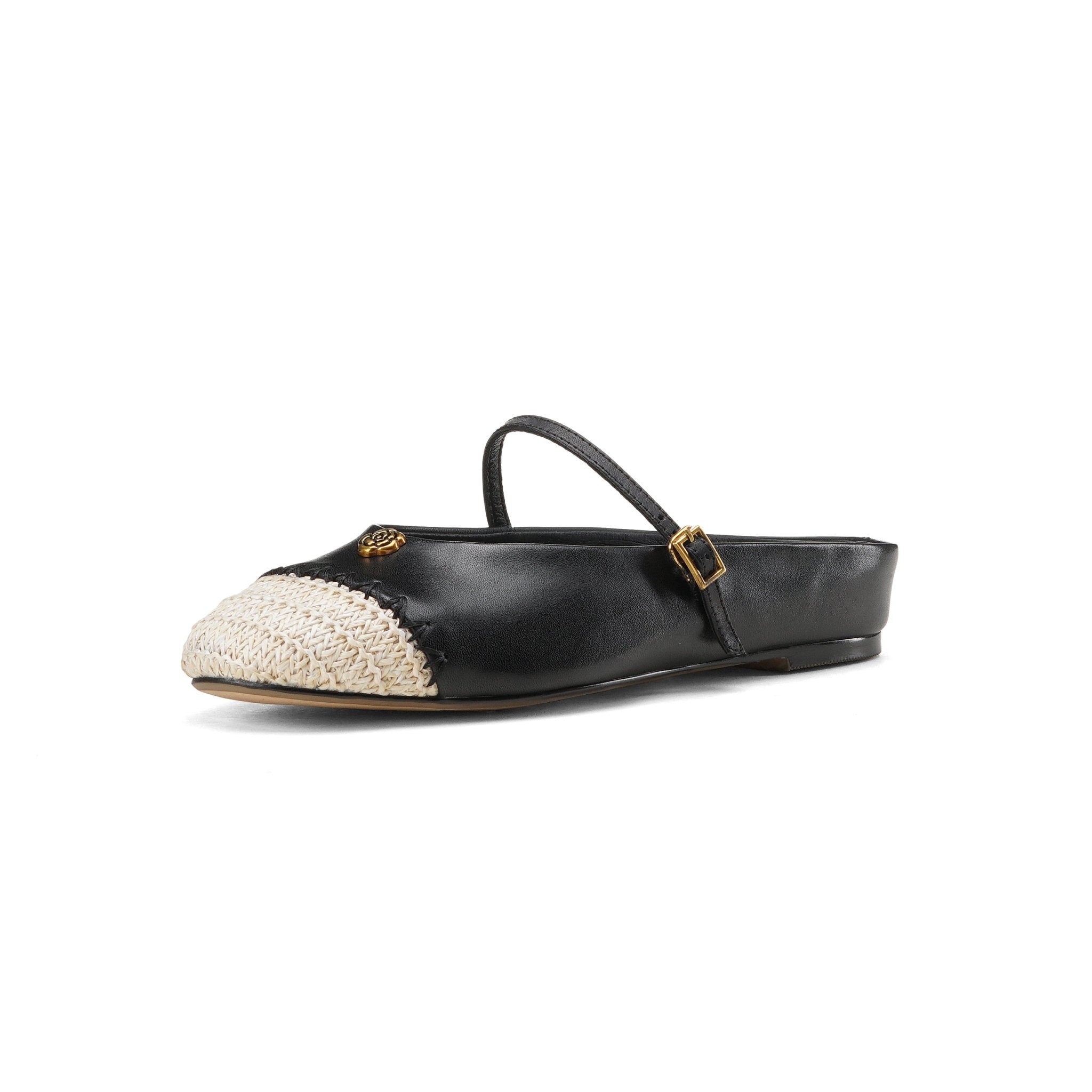 Mules artisanales pour femmes en cuir pleine fleur, style espadrille à bout carré - IVOIRART.COM
