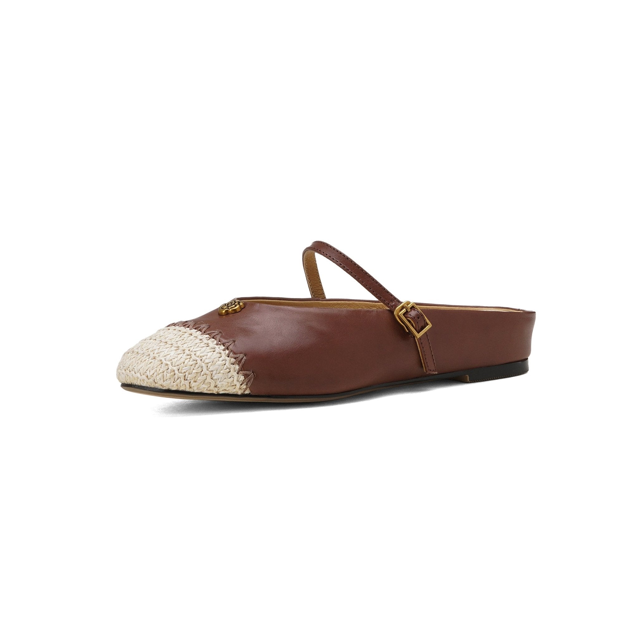 Mules artisanales pour femmes en cuir pleine fleur, style espadrille à bout carré - IVOIRART.COM
