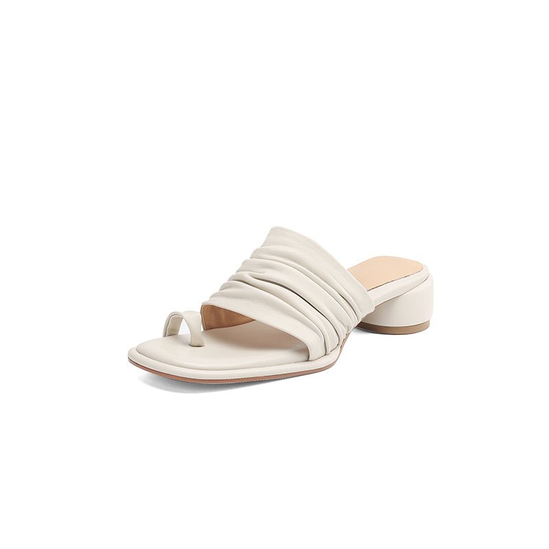 Mules artisanales pour femmes en peau de mouton véritable, talon bloc et boucle orteil - IVOIRART.COM