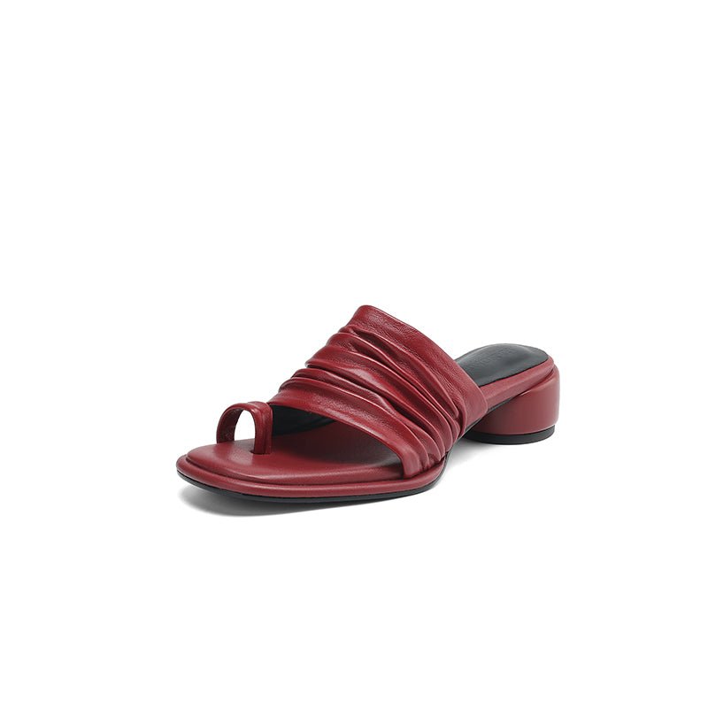 Mules artisanales pour femmes en peau de mouton véritable, talon bloc et boucle orteil - IVOIRART.COM