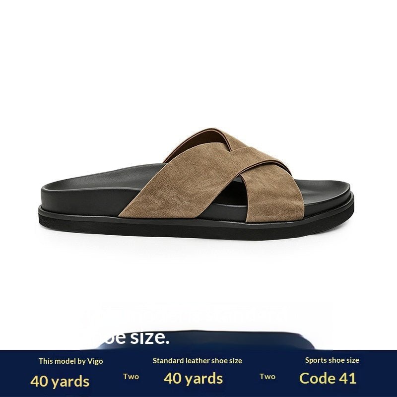 Mules homme été respirantes style croisé bout ouvert daim cuir semelle EVA 38-44 - IVOIRART.COM