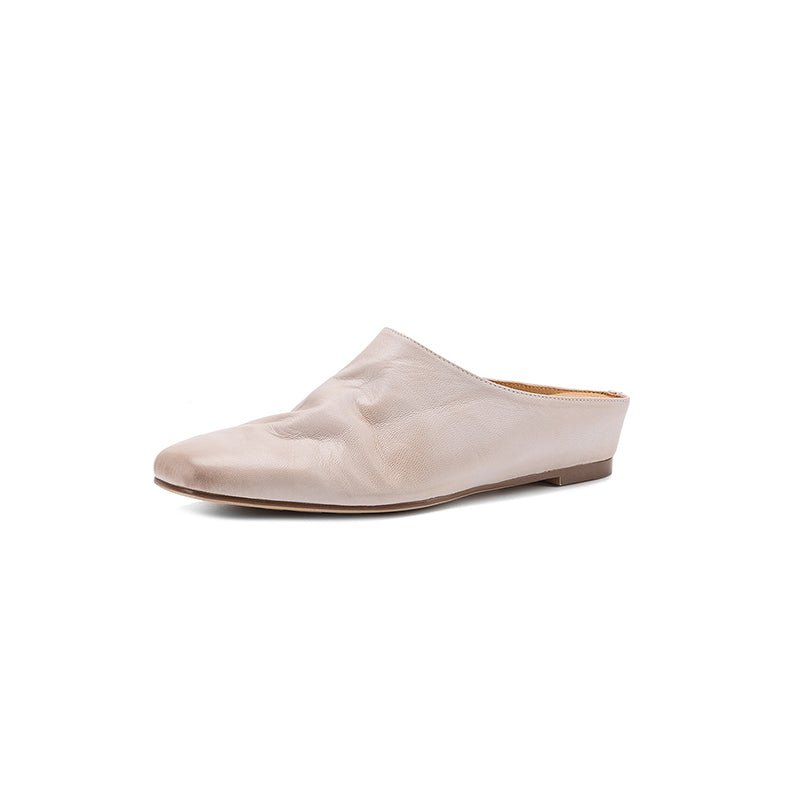 Mules plates artisanales pour femmes en peau de mouton pleine fleur, bout carré, style coréen minimaliste - IVOIRART.COM
