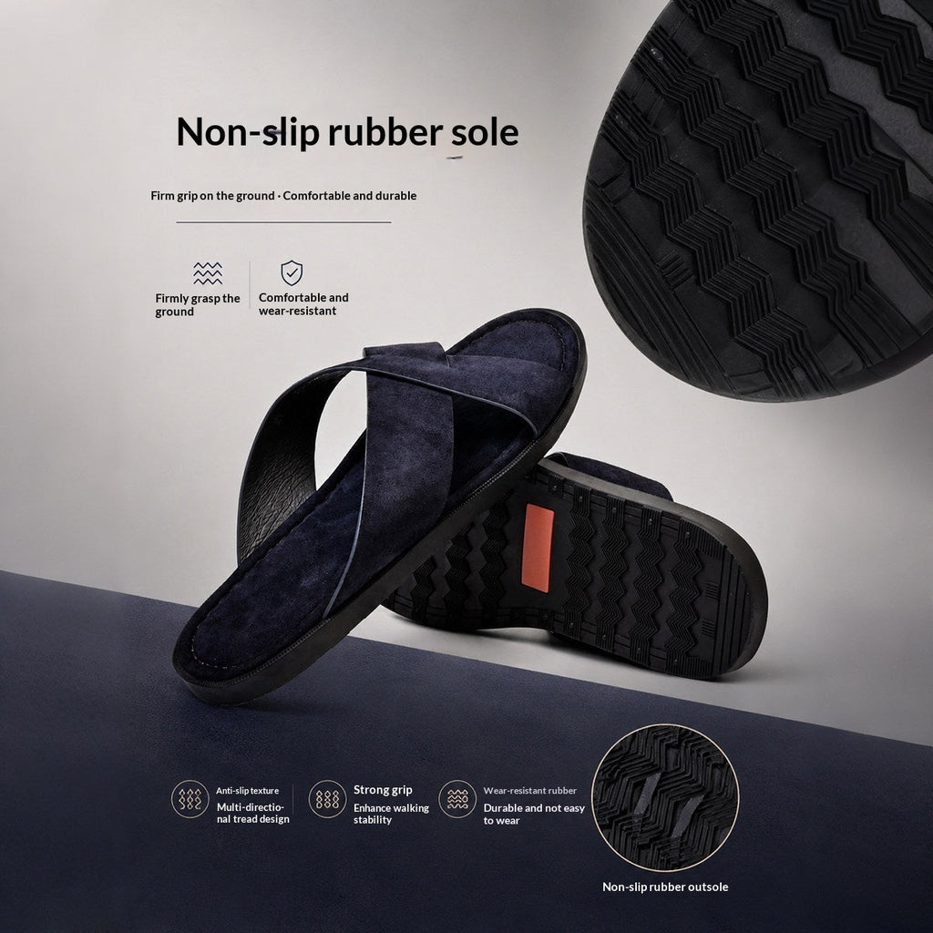 Mules suède homme — Sandales d'été croisées, semelle caoutchouc, été quotidiens. - IVOIRART.COM