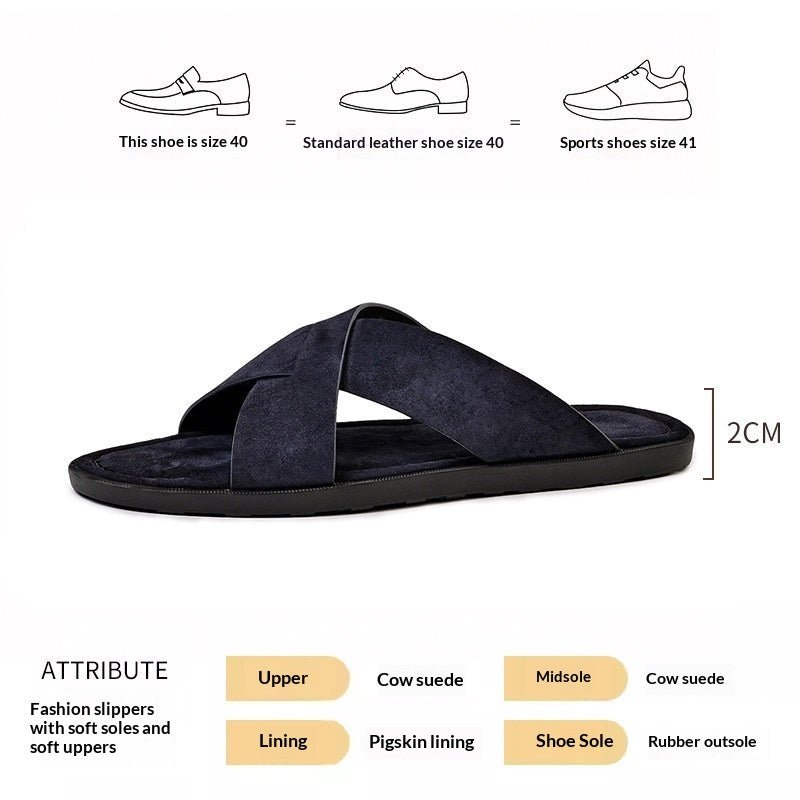 Mules suède homme — Sandales d'été croisées, semelle caoutchouc, été quotidiens. - IVOIRART.COM