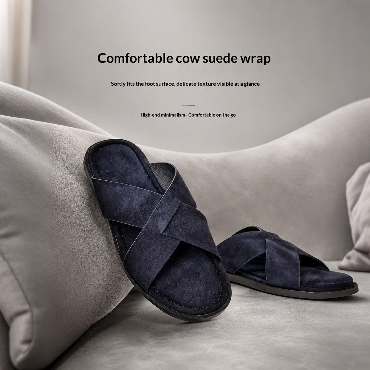 Mules suède homme — Sandales d'été croisées, semelle caoutchouc, été quotidiens. - IVOIRART.COM