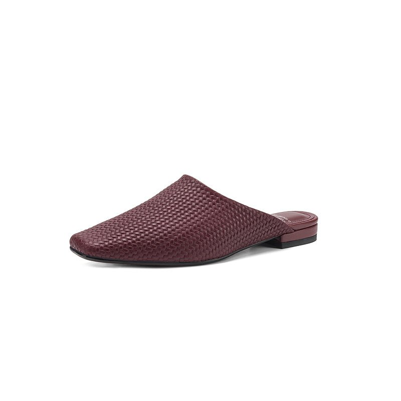 Mules tissées artisanales en peau de mouton teintée d'eau pour femmes, talon carré épais, dos ouvert, doublure en peau de porc - IVOIRART.COM