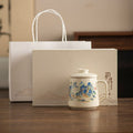 National Style Ceramic Cup Mug With Lid Tea Water Separation - IVOIRART.COM