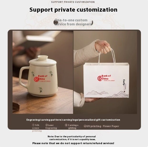 National Style Ceramic Cup Mug With Lid Tea Water Separation - IVOIRART.COM