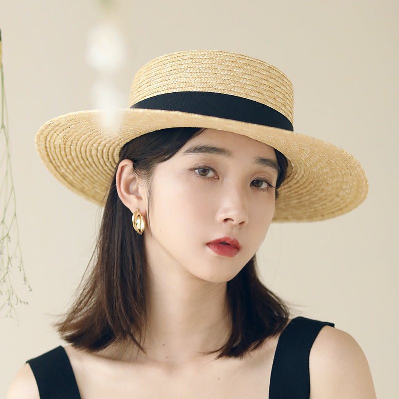 Net Red Flat-Top Straw Hat Female Summer England All-Match Straw Hat - IVOIRART.COM