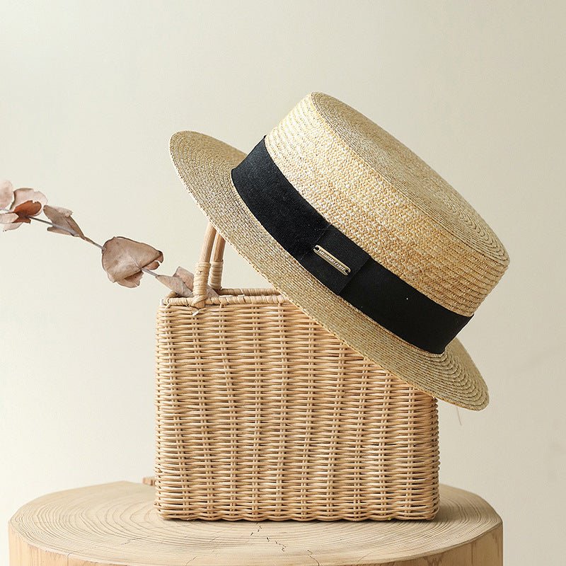 Net Red Flat-Top Straw Hat Female Summer England All-Match Straw Hat - IVOIRART.COM