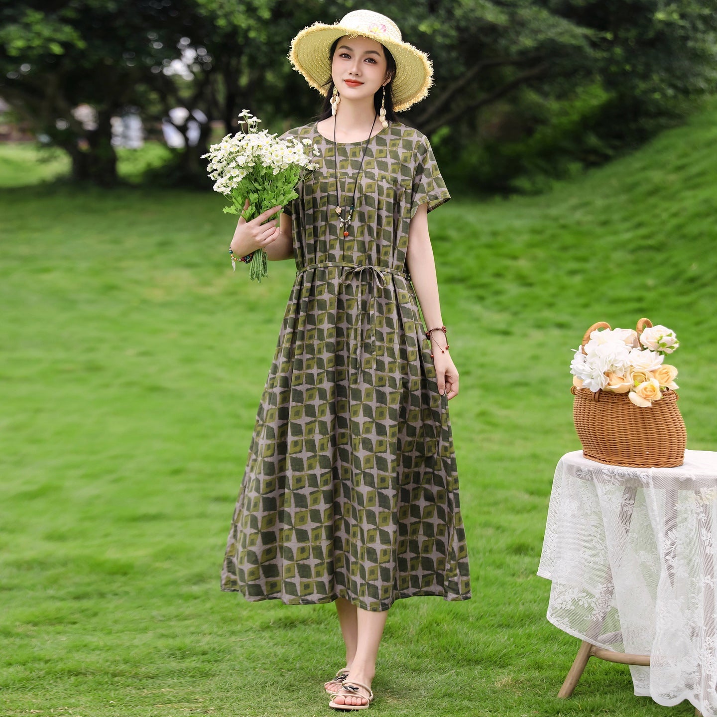 New Elegant Cotton Silk Dress For Middle Aged And Senior Women - IVOIRART.COM