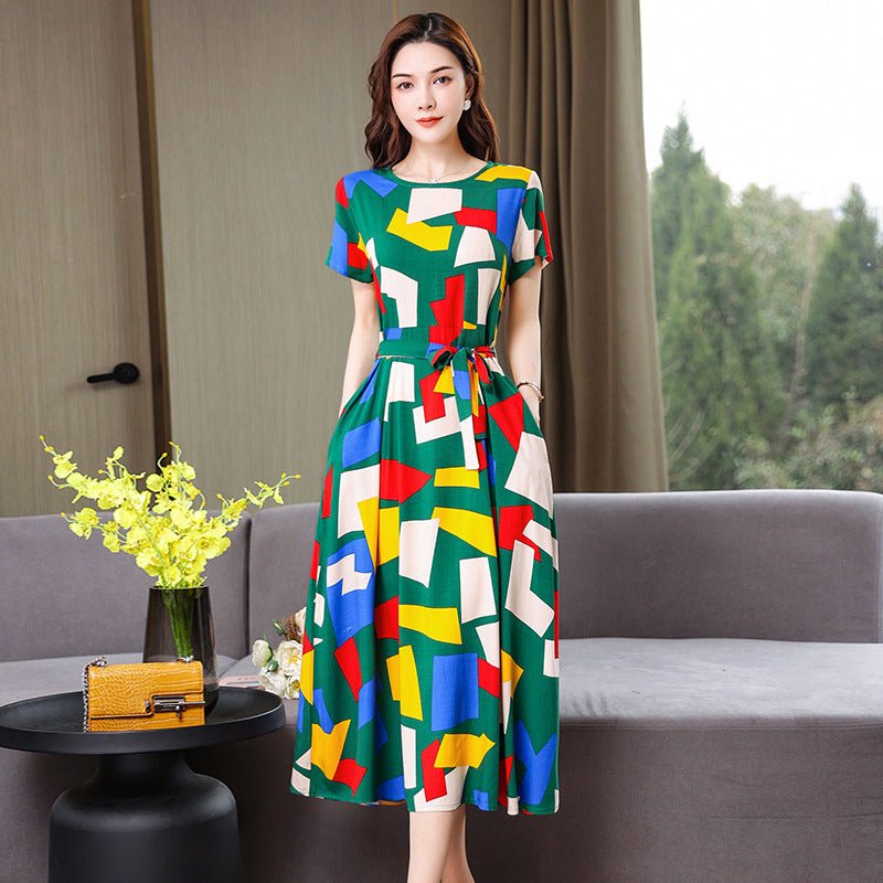 New Elegant Cotton Silk Dress For Middle Aged And Senior Women - IVOIRART.COM