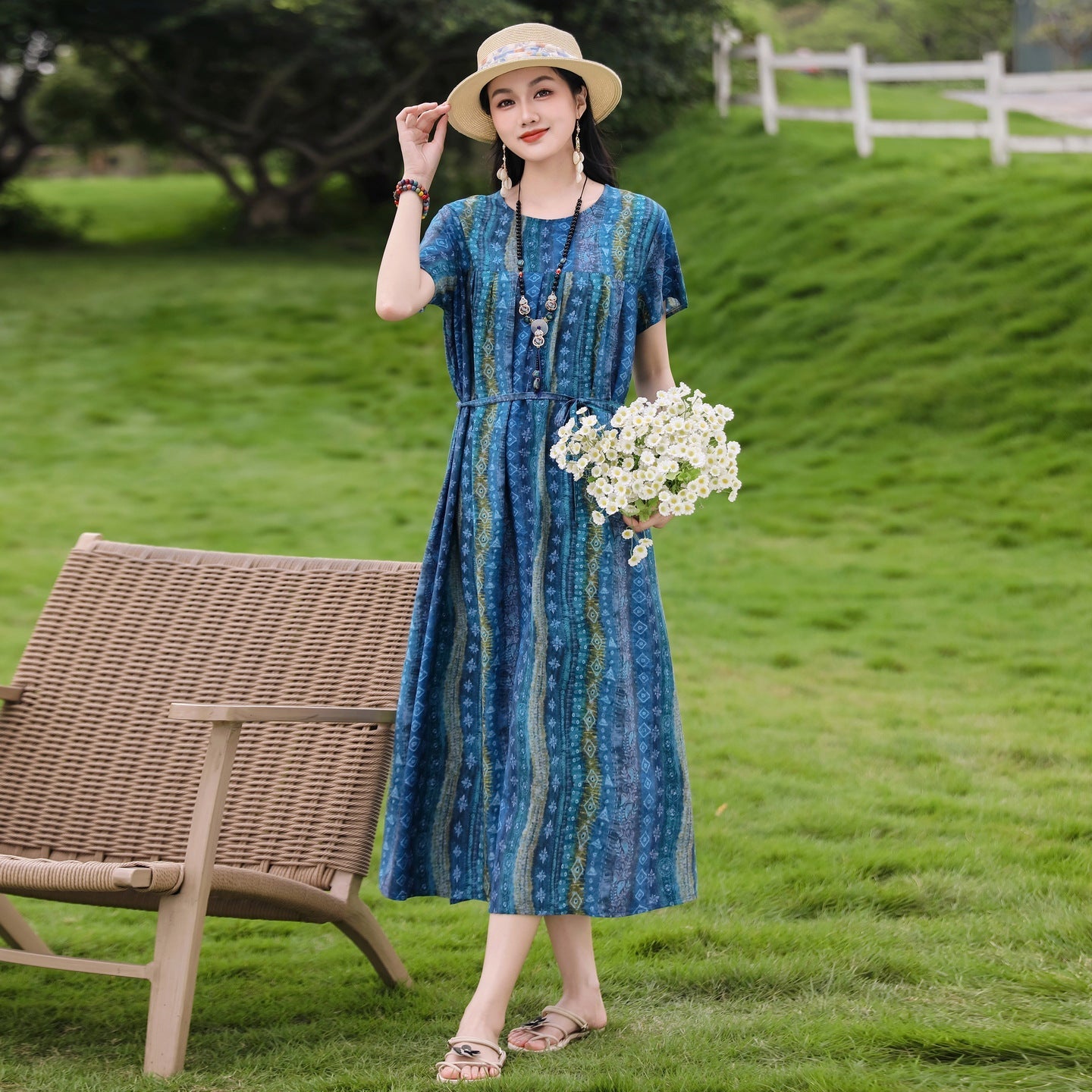 New Elegant Cotton Silk Dress For Middle Aged And Senior Women - IVOIRART.COM