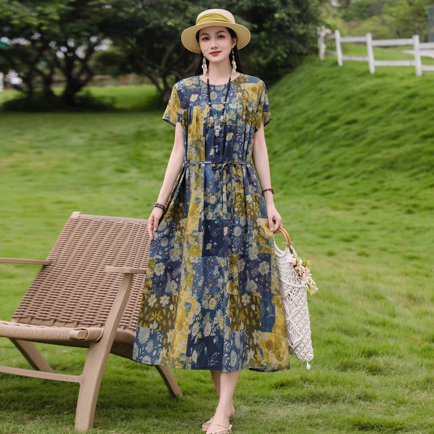 New Elegant Cotton Silk Dress For Middle Aged And Senior Women - IVOIRART.COM