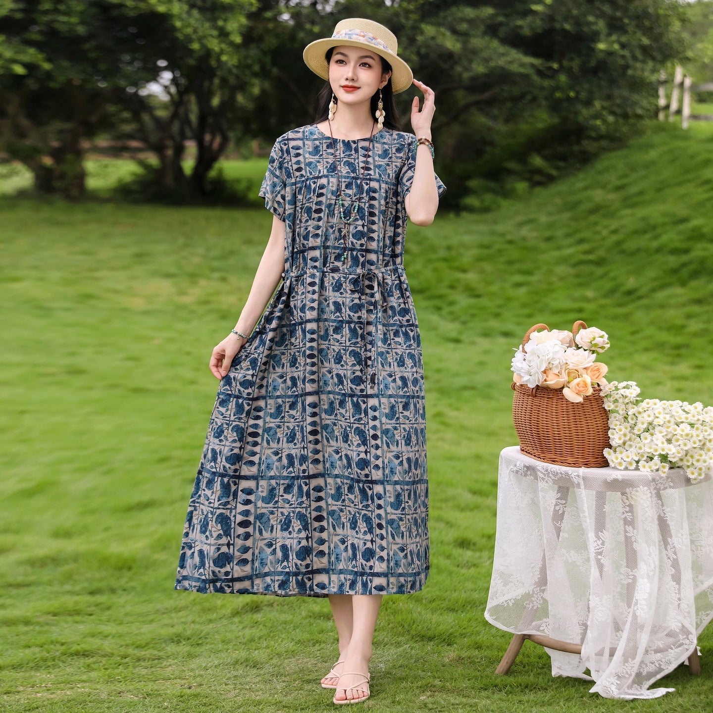 New Elegant Cotton Silk Dress For Middle Aged And Senior Women - IVOIRART.COM