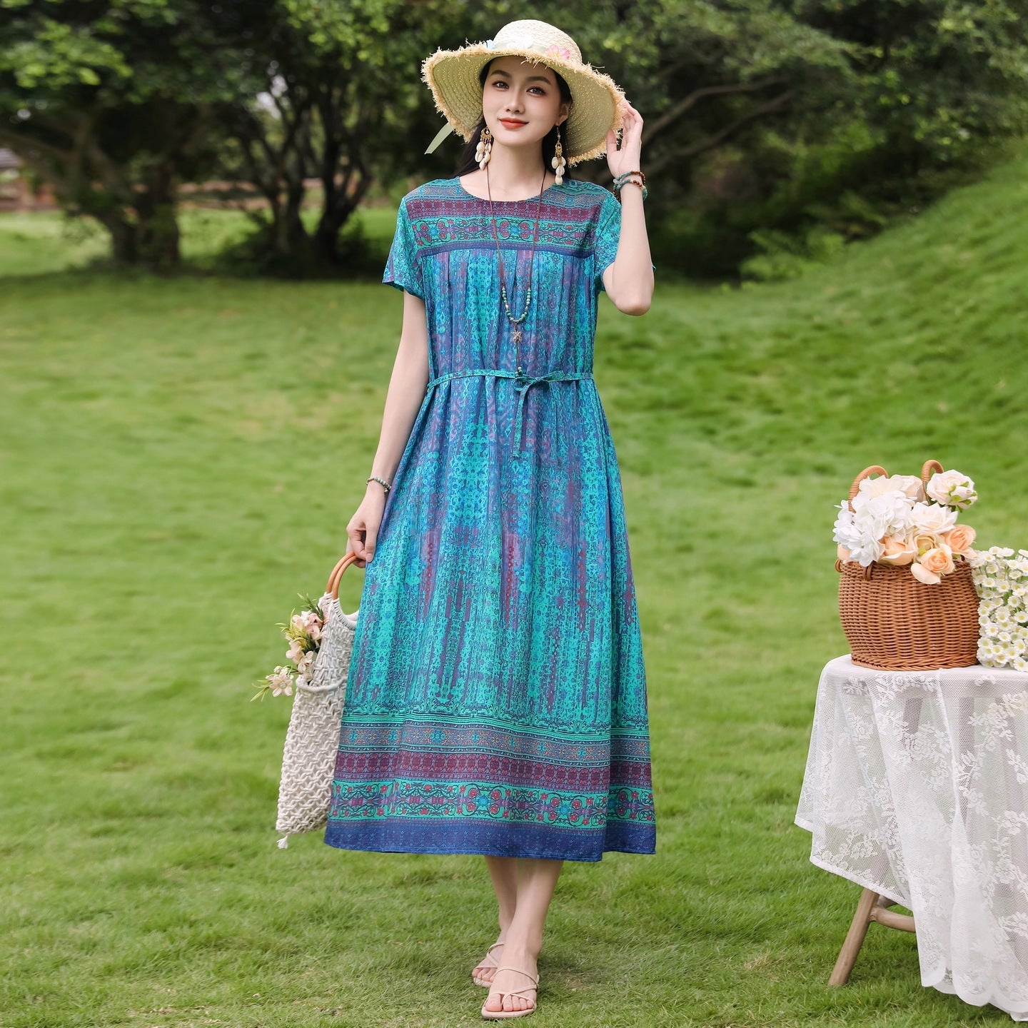 New Elegant Cotton Silk Dress For Middle Aged And Senior Women - IVOIRART.COM